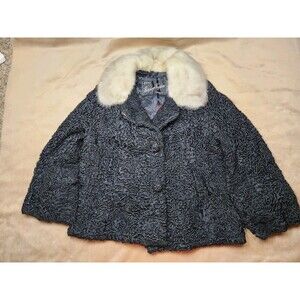 vintage Furs by Herzberg & Keystone Detroit Black White Jacket with Fur Collar